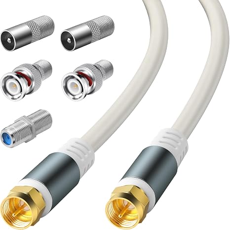RG6 Coaxial Cable with F81 BNC F Type Adapter, 6 Feet, White