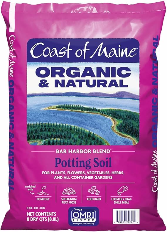 Coast of Maine Organic & Natural Bar Harbor Blend Potting Soil - Organic Soil w/Perlite for Enhanced Drainage & Aeration - for Flowers, Herbs & Veggies, Floral Baskets & Container Gardening (8 QT)