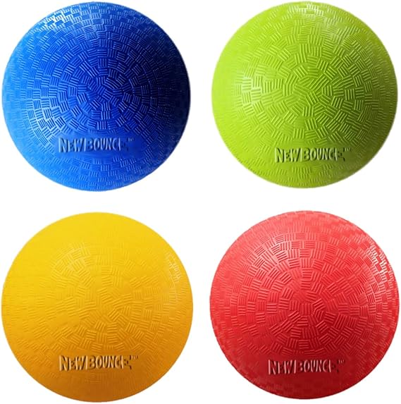 New Bounce Dodgeball Balls - Heavy Duty Set of 4 PG Dodge-Ball Balls for Kids and Adults, Official Size for Dodgeball and Handball - Perfect for Camps and Schools