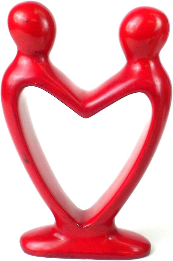 Global Crafts - Soapstone Lover's Heart Sculpture - Handcrafted Red Tabletop Statue
