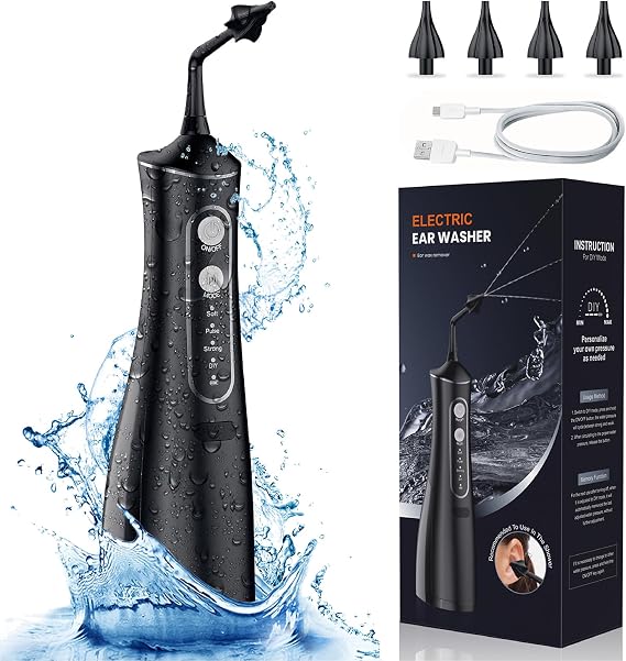 Ear Wax Removal, Electric Ear Cleaner with 4 Cleaning Modes, Waterproof Type-C Rechargeable Safer&Effective Ear Wax Removal kit, 4 Reusable Replacement Ear Tip for Adults & Kids