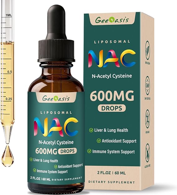 Liposomal Liquid NAC Supplement 600 mg, 2 Fl Oz, 1 Pack | N-Acetyl Cysteine Drops, With Quercetin & Zinc, For Adults & Kids, Liver & Lung Support, Antioxidant, Immune & Skin Health