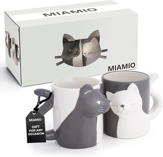 MIAMIO - Kissing Cat Mugs Set/Coffee Cups, Cat Lover Gifts for Men/Women