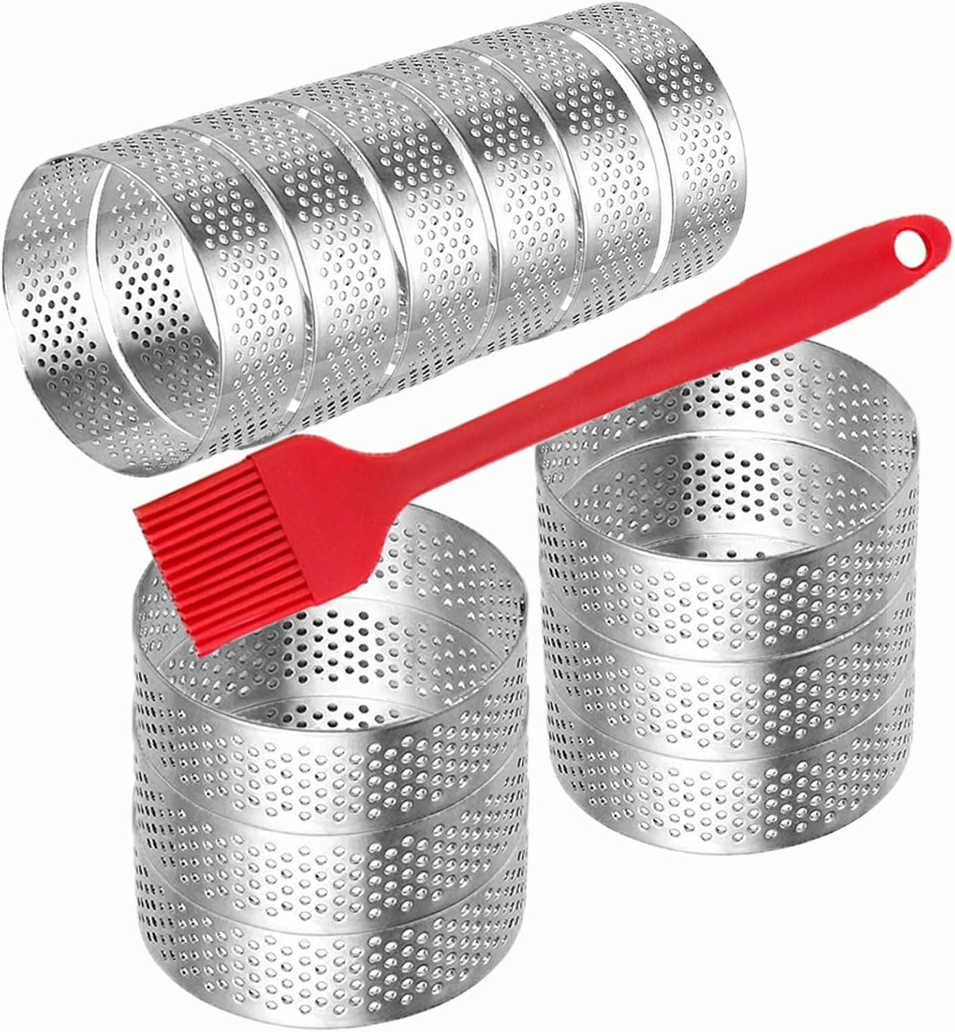 DATANYA 12Pack Tart Rings Stainless Steel, 3.15 Inch Perforated Cake Tart Ring Round Mousse Ring Molds for Baking Cooking Pastries, small fruit tartet crust 8cm