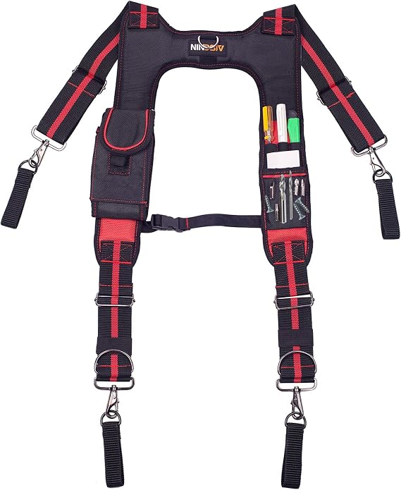 AISENIN Padded Tool Belt Suspenders Magnetic Suspenders for Tool Belt Heavy Duty Work Suspenders