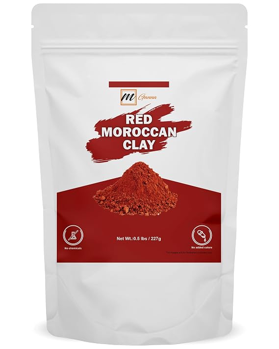 100% Natural Moroccan Red Clay Powder for Hair Masks, Scrubs, Creams and Soap Making 0.5 LBS / 227 GMS