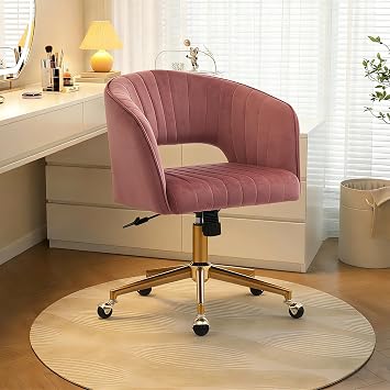 Pink Vanity Chair with Wheels, Criss Cross Velvet Vanity Chair with Back Modern Home Office Desk Chair Swivel Accent Chair for Bedroom Living Room