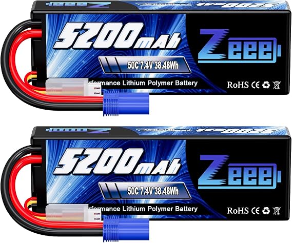 Zeee 2S 5200mAh 7.4V 50C Lipo Battery with EC5 Plug (2 Pack)