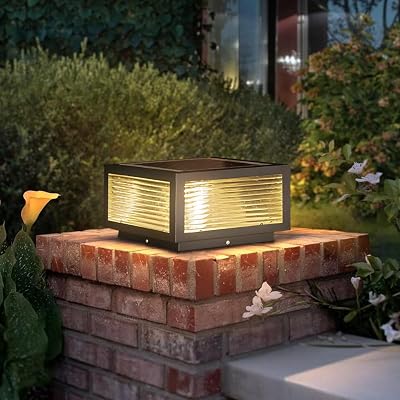Solar Outdoor Post Cap Light, Stainless Steel IP65 Waterproof Pillar Light 7.9 Square Post Lamps Dimmable LED Modern Landscape Column Lamp for Patio Posts Flat Surface Garden Decoration