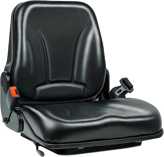 Universal Forklift Seat, Fold Down Tractor Seat with Retractable Safety Belt, and Micro Switch for Tractor, Excavator, Skid Loader, Backhoe, Dozer, Telehandler