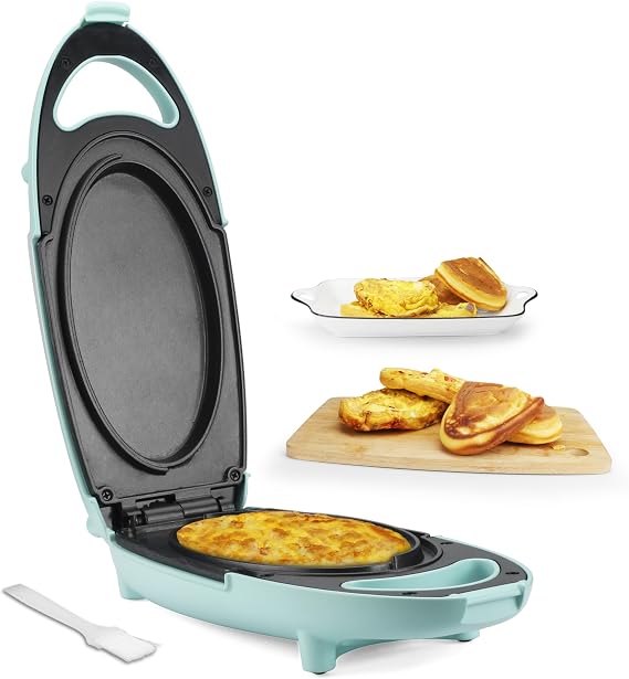 Baker’s Friend Omelette Maker Electric, Frittata Pan, Multicooker For Breakfast, Snacks & Desserts, Double Sided Non Stick Cooking Plates, Kitchen Electrical Appliances, Recipe Included, Aqua, UK Plug