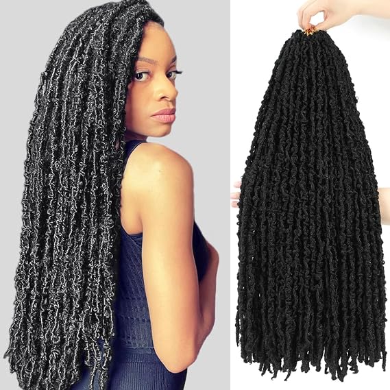 GetGal 6 Packs Butterfly Locs Crochet Hair 36 inch Pre Looped Distressed Faux Locs Crochet Hair for Black Women Butterfly Soft Locs Natural Hair Extension(36inch,1B)
