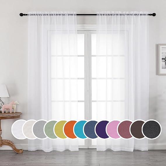OWENIE White Sheer Curtains 84 inches Long 2 Panels Set, Sheer White Curtains for Living Room/Bedroom, Rod Pocket Voile Sheer Panel Drapes, 2pcs, Each 42" Width x 84" Long