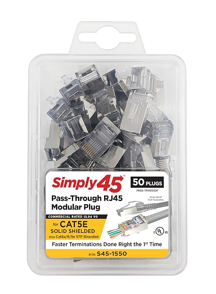 Cat5e Shielded Internal Ground Pass-Through RJ45 Modular Plugs