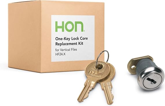 HON One-Key HF24.X File Cabinet Lock Replacement - 5/8" Keyed Alike Cabinet Cam Lock with Key for HON Vertical Filing Cabinets File Drawer - Fits on 1/2" Max Panel Thickness - Chrome Finish