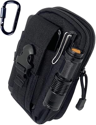 Tactical Pouch Multipurpose Waist Bag Tactical Holster Military Waist Belt Bag Wallet Pouch Purse Phone Case with Zipper Compatible with Most Models Cell Phone - Black