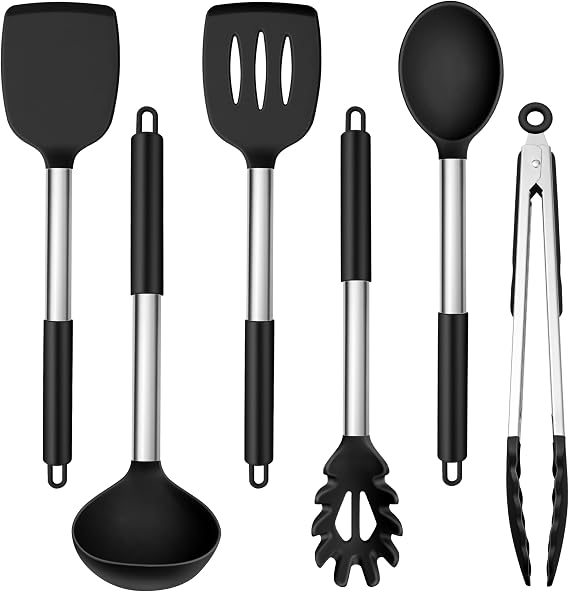 Joyfair 6 Pcs Black Kitchen Cooking Utensils Set (Spatula Turner Spoon)