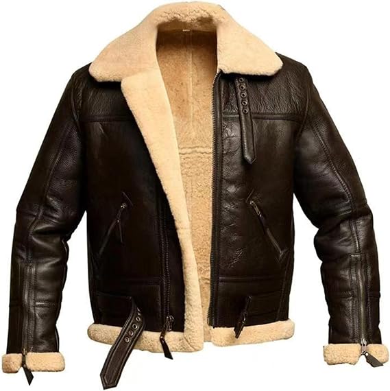 Mens Shearling Bomber Sheepskin Leathers Jacket Warm Fleece Lined Aviator Coat Faux Sheep Skin Leather PU Jackets