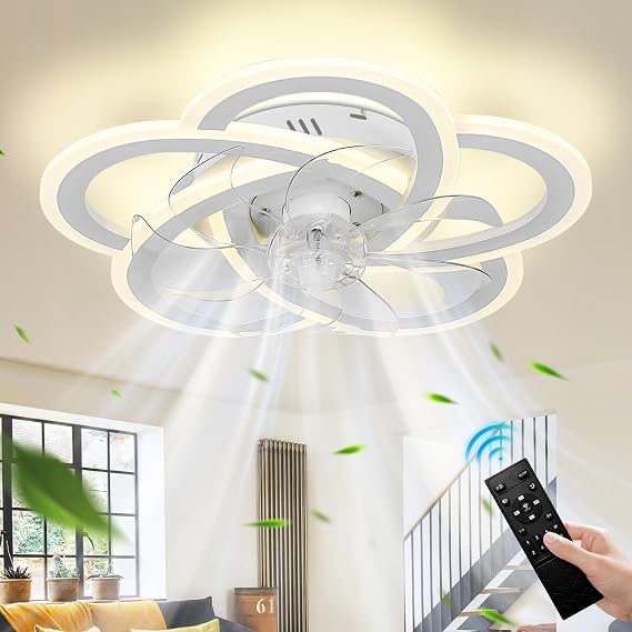 Modern Flush Mount Ceiling Fan with Light White