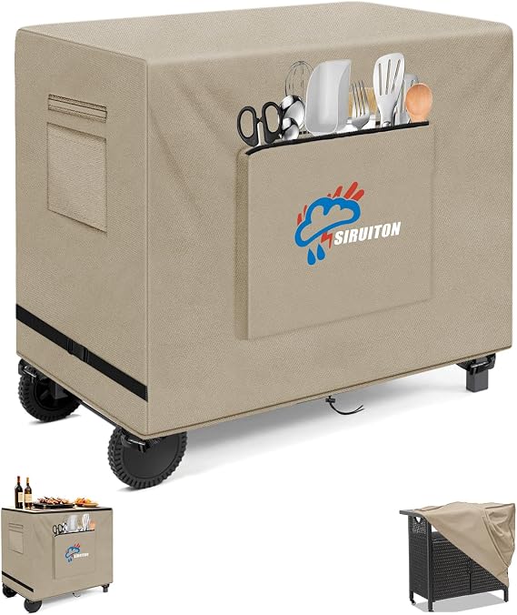 SIRUITON 600D Outdoor Bar Cart Cover for 36" Portable Outdoor Table