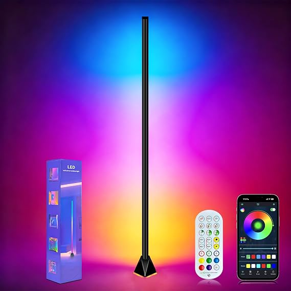 Corner Floor Lamp, Smart RGB LED Corner Lamp with App and Remote Control, Mood Lighting, 16 Million DIY Colors & 68+ Scene, Music Sync, Timer Setting for Living Rooms, Bedrooms, and Gaming Rooms [Energy Class B]