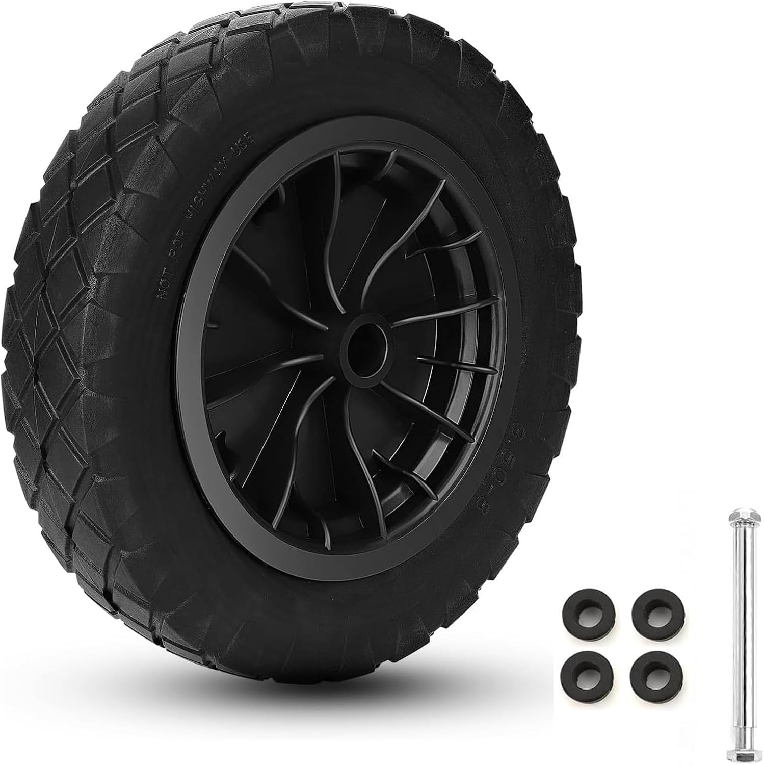 14” Solid PU Wheelbarrow Wheel, 3.50-8 Puncture Proof Tire with Steel Rim, Heavy Duty Replacement Wheel for Garden Trolley, Wheelbarrow, Go Kart, Cart