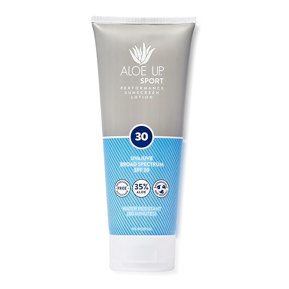 Aloe Up Sport Sunscreen Lotion SPF 30, Water Resistant, Non-greasy Cast | Broad-spectrum SPF 30; Water resistant up to 80 min; Non-greasy, With aloe vera gel