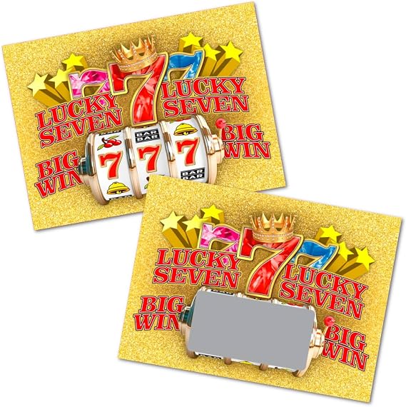 RokAPary Lucky 7 Scratch Off Game Cards, Slot Machine 25 Count Bulk Game Cards for Business Party Prizes, DIY Promo, Employee Rewards, Fundraisers, and Casino Events. Made in USA, Gold