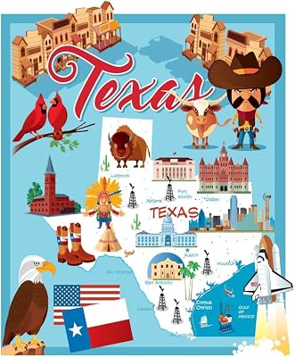 Illustrated Map of TEXAS Cool Wall Art Print Poster 12x18