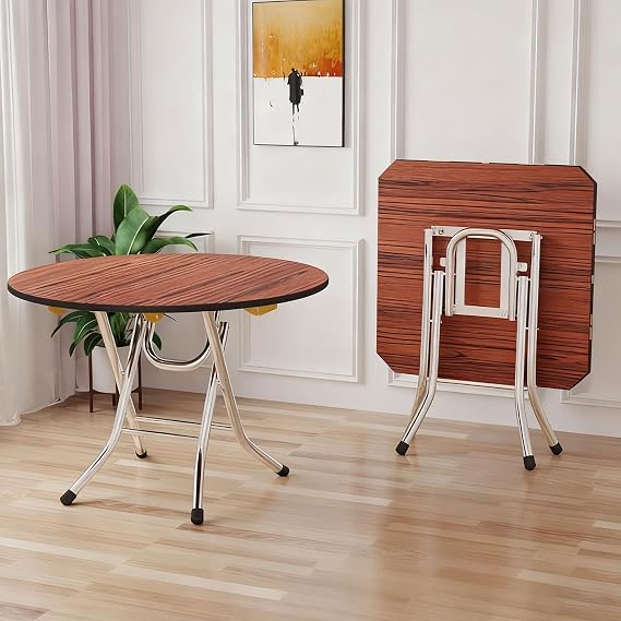 Space Saving Foldable Kitchen Table Simple Restaurant Round Folding Dining Table Multifunction Office Desk Table 38.6" 41.7" 46.4" 50.4" 53.9" Wide for Farmhouse/Living Room Coffee(41.7")