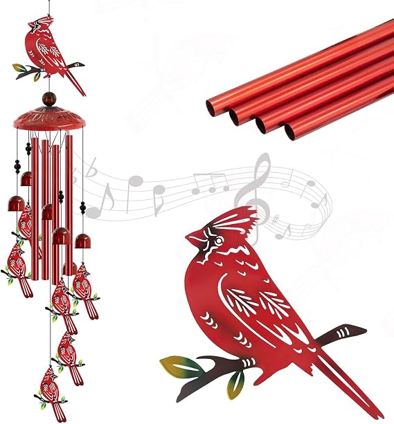 Cardinal Wind Chimes for Outside, 35'' Metal Cardinal WindChimes