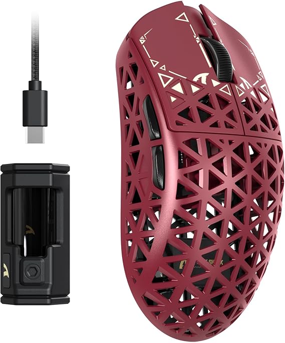 ATTACK SHARK R5 Ultra Karbon Fiber HyperSpeed Kablosuz Gaming Mouse – 39g Süper Hafif, PAW3950MAX Sensör, 42000 DPI, 8000Hz Kablosuz Polling, BT/2.4G/Kablolu USB-C, Windows/Mac Uyumlu – Red