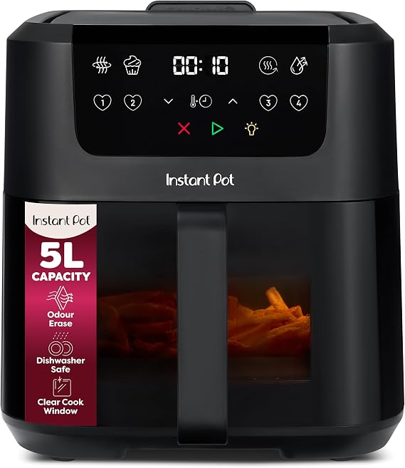 Instant Pot - Vortex Compact Black Air Fryer - 5L Basket, Family Size, 4 in 1 - Air Fry, Food Dehydrate, Bake, Reheat, Non-Stick, Easy Clean, Dishwasher Safe, Electric