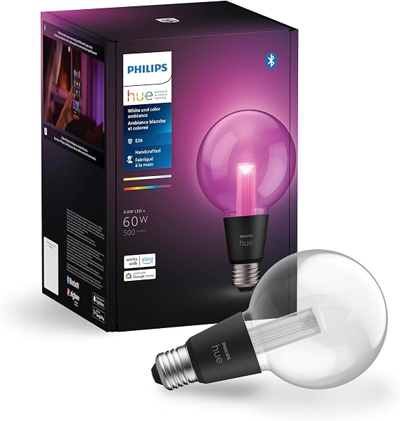 Philips Hue Lightguide G30 Small Globe Smart LED Bulb Handblown Glass - Color Changing Light - Compatible with Amazon Alexa, Apple HomeKit and Google Assistant - Bluetooth and Hue Bridge Compatible