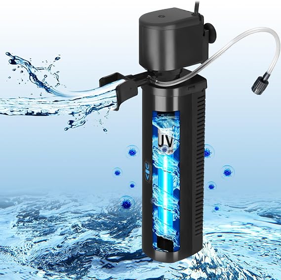 Tararium Aquarium Filter for Fish Tank 150-560 Litres, Underwater UV Anti-Algae Inner Filter, Water Pump 1500 L/H, Crystal Clarifier, Algae Eliminator, Water Pump for