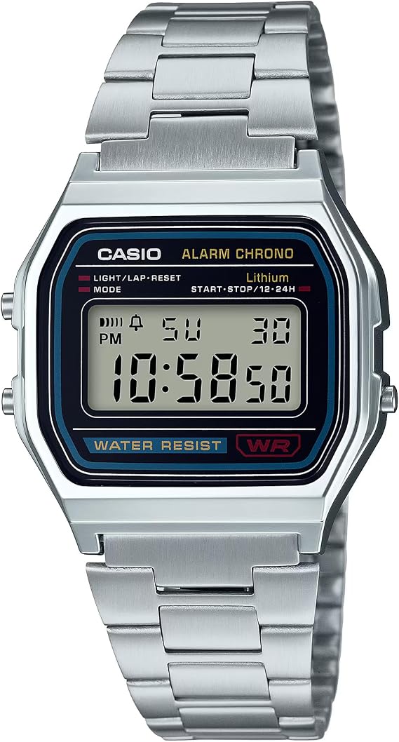 Casio A158WA Serisi | Unisex Dijital Saat | Vintage | WR | 100 SEC Stop Watch | Günlük Alarm | Düzenli Zaman Tutma: Saat, Dakika, İkinci, ÖS, Tarih, Gün | Led Işık | 7 Yıl Pil