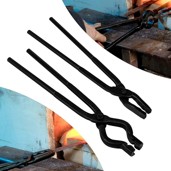 16" Wolf Jaw Tongs & 17" V-Bit Blacksmith Tongs, 2PCS Forge Starter Kit