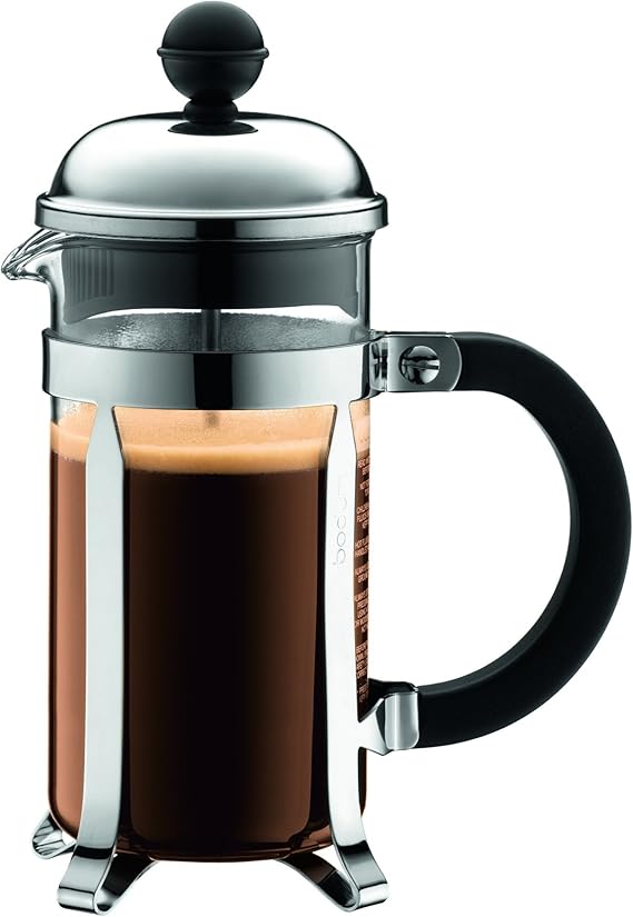 Bodum 12oz Chambord French Press Coffee Maker, High-Heat Borosilicate Glass, Polished Stainless Steel Made in Portugal