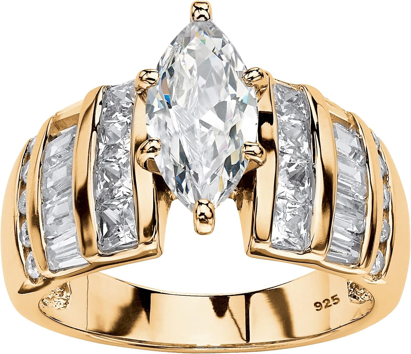 14K Yellow Gold over Sterling Silver Marquise Cut Cubic Zirconia Engagement Ring