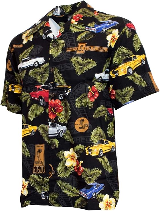 David Carey Shelby 350/500 GT Hawaiian Camp Shirt Retro Inspired Button up Collared Short Sleeve Black Club Shirt