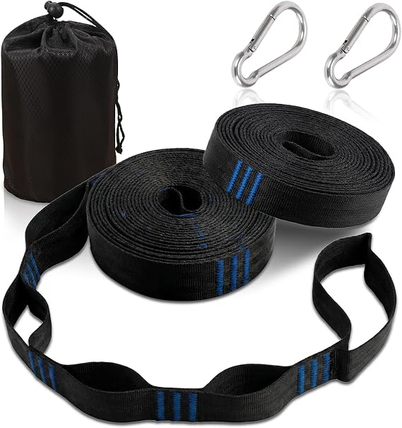 VesperaMirage Hammock Attachment Set of 2 3 m x 2.5 cm Hammock Suspension with 15 Loops 2 Carabiner & Storage Bag 300 kg Load Capacity Ideal for Camping Outdoor and Garden