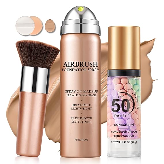 AirBrush Foundation Spray with Color Correcting Primer,Light Medium