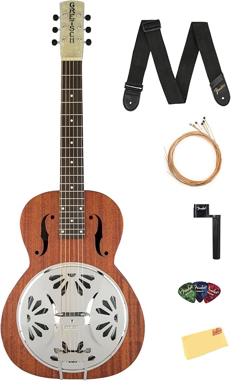 Gretsch G9210 Boxcar Square-Neck Acoustic Resonator Guitar - Natural Bundle with Strings, Strap, Picks, String Winder, and Austin Bazaar Polishing Cloth