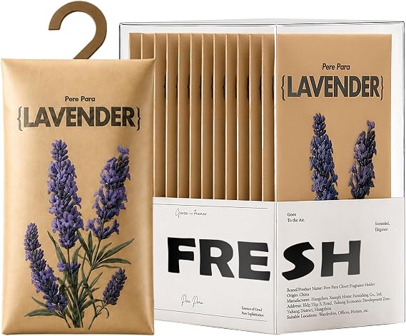 12 Pack Lavender Scented Sachets for Closet and Drawer, Hanging Air Freshener Deodorizer for Stagnant Air, Long Lasting Odor Eliminator for Clothes, Wardrobe, Car and Home Storage