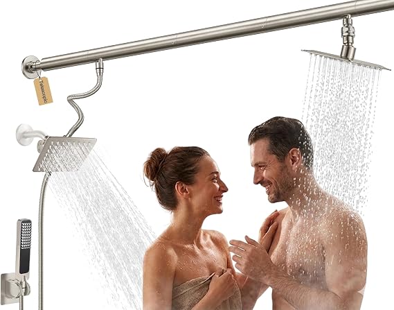 Tandem Dual Shower Head System for Couples Brushed Nickel