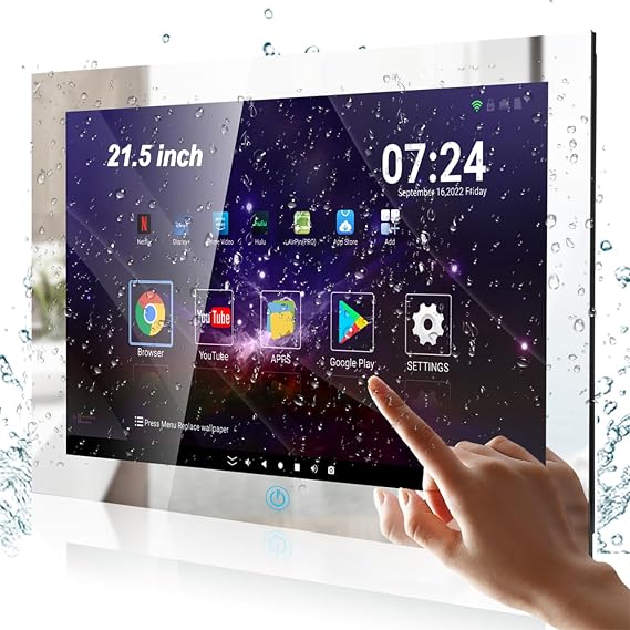 Haocrown 21.5'' Smart Touch Screen TV IP66 Waterproof Magic Mirror |LED 1080P TV for Bathrooms, Hotels & Saunas 500 NITS High Brightness, ATSC Tuner, On-Wall/in-Wall Mountable