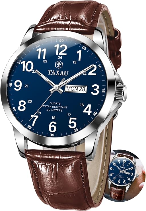 Taxau Uhren Herren Klassischus Lederarmband Wasserdicht Großes Zifferblatt