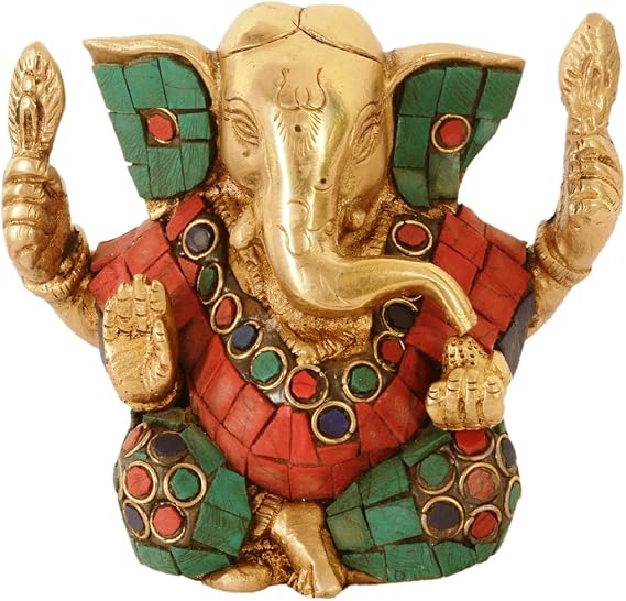 Purpledip Unique Brass Appu Ganesha with Stonework