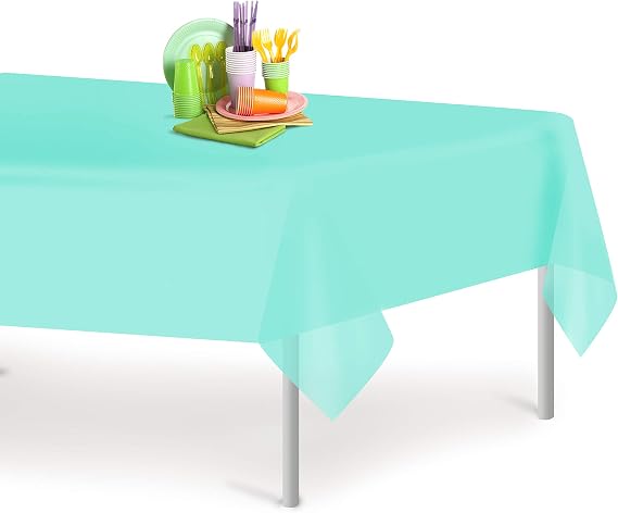 Grandipity Aqua 1 Pack Premium Disposable Plastic Tablecloth 54 Inch. x 108 Inch. Rectangle Table Cover