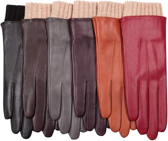 Winter Sheepskin Leather Gloves for Women - Warm Touchscreen Cashmere/wool Blend Lining Driving Windproof Cuffs